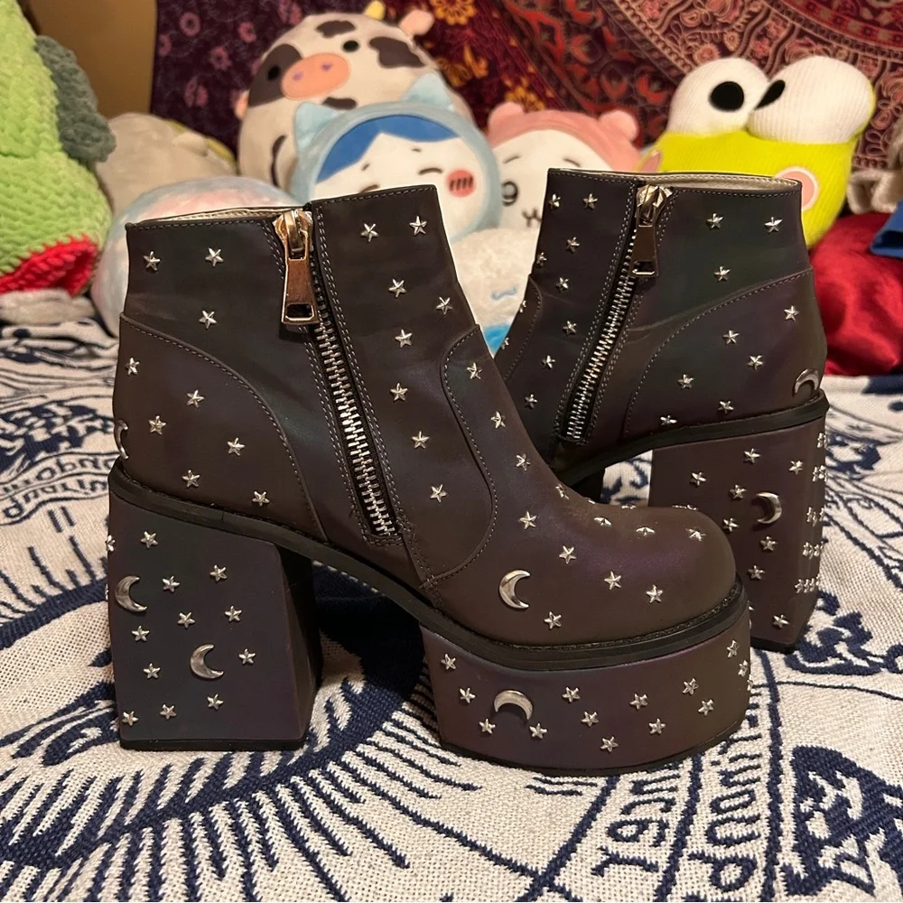 Holographic Star Platform Ankle Boots Women - Picture 4 of 9